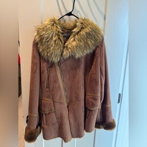 Fabulous Furs Brown Faux-Suede Trench Coat with Fur Collar